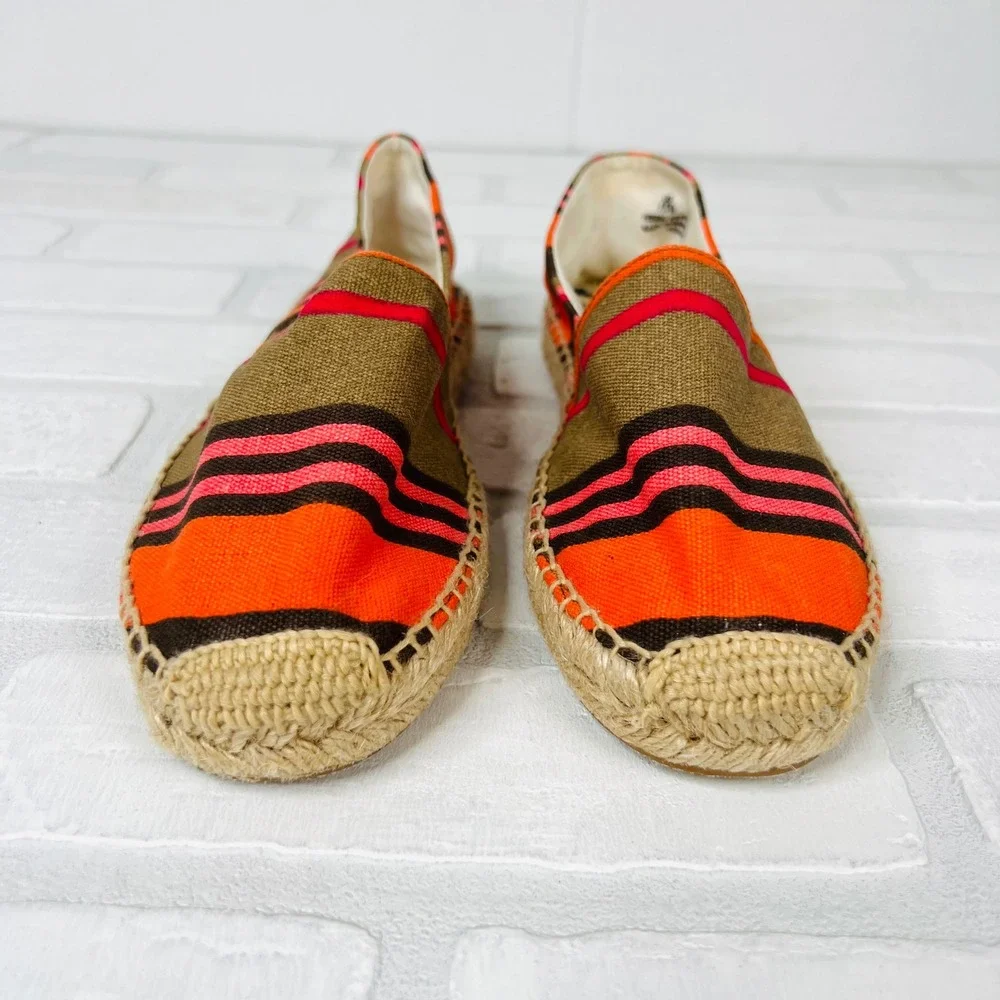 Sam Edelman Verona Espadrille Flats Orange Pink Striped Canvas Slip On  7.5M